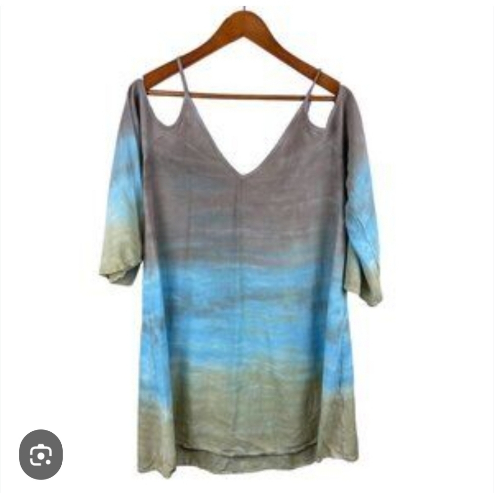 Audrey 3+1 Tie Dye Cold Shoulder Long Bell Sleeve  Beach Fun Dress, Size S